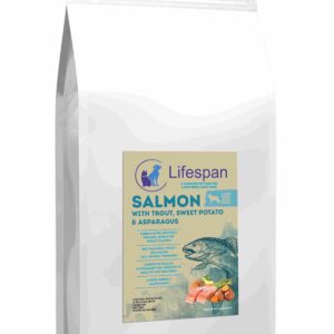 salmon with trout, sweet potato and asparagu